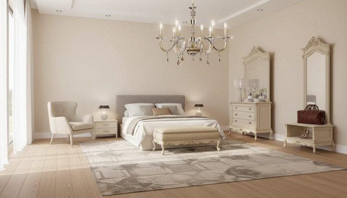 Dormitorio conjunto Cama Mesita de noche Madera Cómoda Lujo Moderno 7 piezas Nuevo