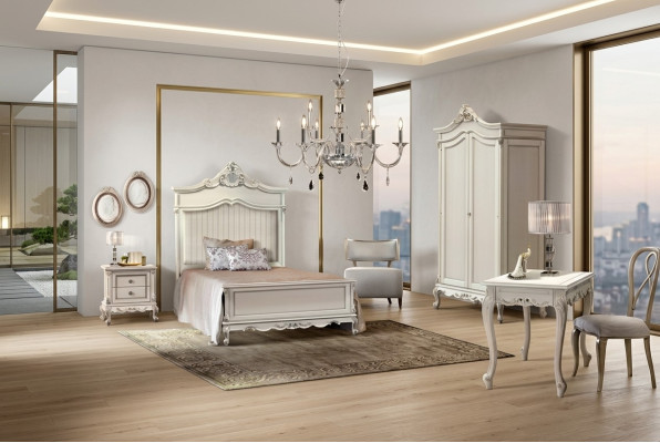 Dormitorio Juego Estilo Moderno Cama Mesita de Noche Escritorio Muebles 4 piezas.
