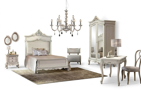 Dormitorio Juego Estilo Moderno Cama Mesita de Noche Escritorio Muebles 4 piezas.