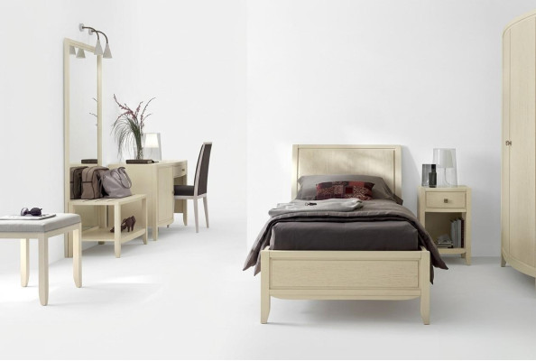 Juego de dormitorio completo de lujo beige con escritorio, cama y mesita de noche, nuevo.