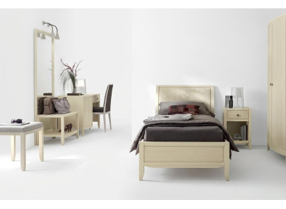 Juego de dormitorio completo de lujo beige con escritorio, cama y mesita de noche, nuevo.