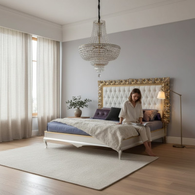 Cama de lujo Marco de cama de madera Dormitorio Doble Muebles italianos Nuevo