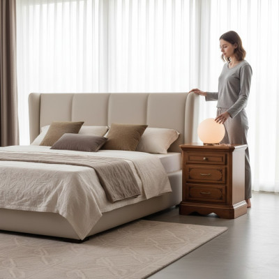 Diseño Mesa mesita de noche Muebles Marrón Madera Dormitorio Mesa auxiliar Nuevo