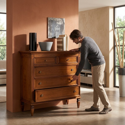 Cómoda de lujo para dormitorio con 5 cajones Armario de madera Diseño de muebles Nuevo