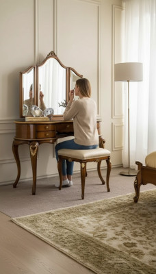 Tocador Espejo Consola de lujo Cómoda Dormitorio Diseño de madera Nuevo