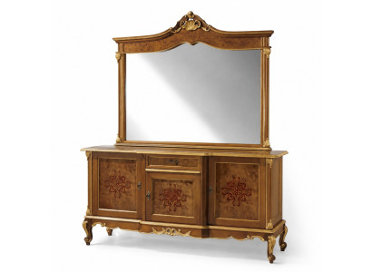 Mueble auxiliar Conjunto de muebles italianos de 2 piezas. Aparador de madera maciza con espejo.