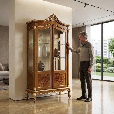 Mueble de sala de estar de vitrina de madera con armario de vidrio de madera maciza.