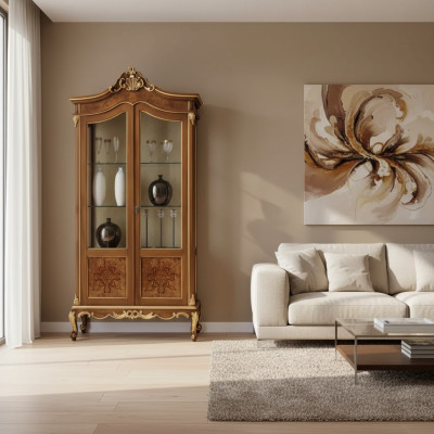 Mueble de sala de estar de vitrina de madera con armario de vidrio de madera maciza.