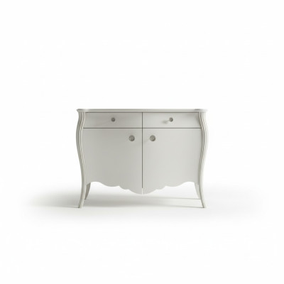 Aparador blanco de madera maciza con cómodas y armario.