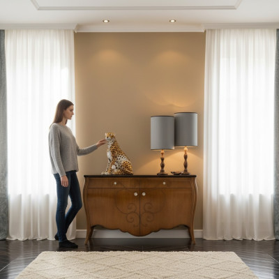 Mueble para la sala de estar de madera marrón, cómodas. Muebles italianos. Armarios.