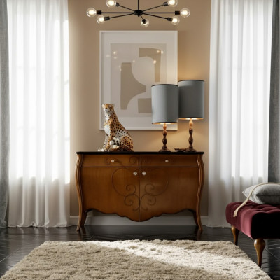 Mueble para la sala de estar de madera marrón, cómodas. Muebles italianos. Armarios.