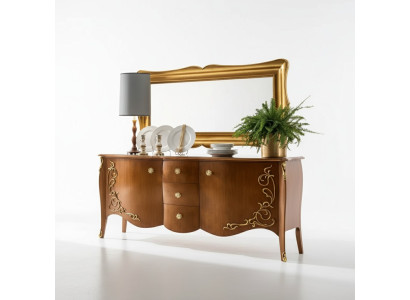 Mueble italiano con espejo de 2 piezas, cómoda y armario de madera.