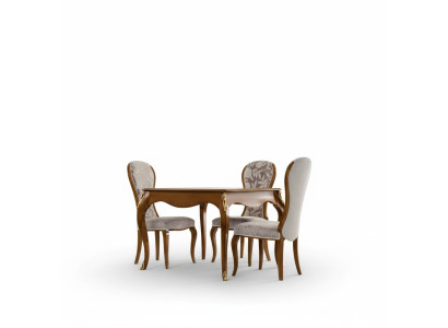 Juego de comedor de lujo marrón con tapicería clásica de mesa y 4 sillas en un conjunto de 5 piezas.