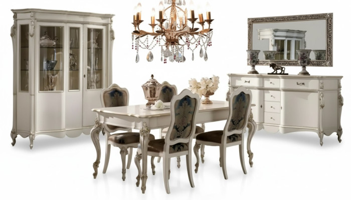 Mesa de comedor clásica con 4 sillas, conjunto de comedor, mesa, grupo de asientos, 8 piezas.