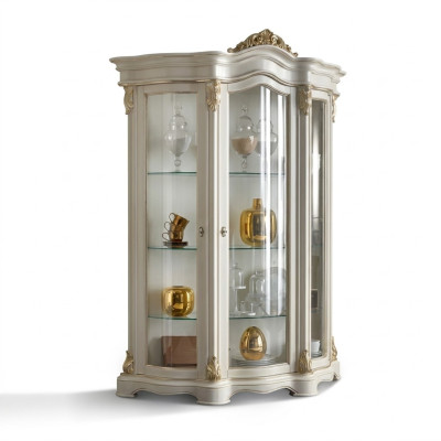 Vitrina de madera armario clásico blanco diseño de gabinetes sala de estar cristal