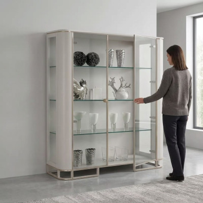 Vitrina de madera de lujo, diseño clásico, muebles italianos en blanco.