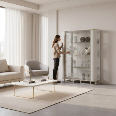 Muebles de vitrina de diseñador de madera blanca armario de vitrina de lujo diseño de muebles italiano.