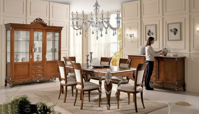 Mesa de comedor 6 sillas Comedor Grupo de comedor Clásico Aparador de 9 piezas