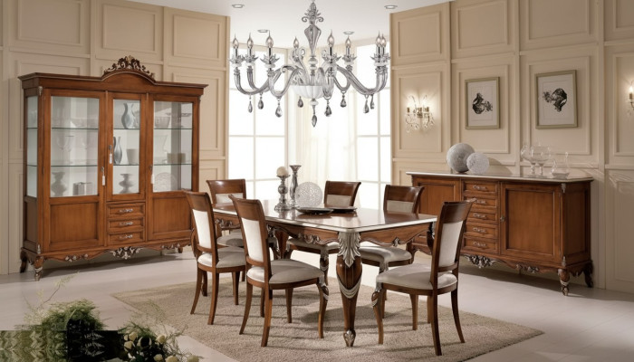 Mesa de comedor 6 sillas Comedor Grupo de comedor Clásico Aparador de 9 piezas