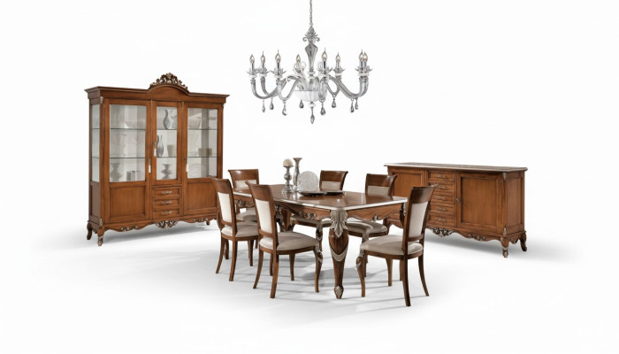 Mesa de comedor 6 sillas Comedor Grupo de comedor Clásico Aparador de 9 piezas