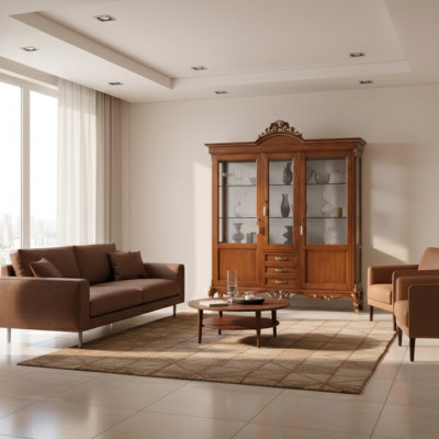 Vitrina de madera Clásico armario de madera de diseño para sala de estar con vidrio