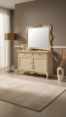 Lujo Aparador Espejo 2 piezas Comodas Sala de estar Diseño Mueble Beige
