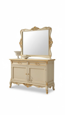 Lujo Aparador Espejo 2 piezas Comodas Sala de estar Diseño Mueble Beige