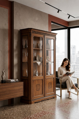 Muebles italianos de madera de diseño clásico estilo vitrina armario estantería