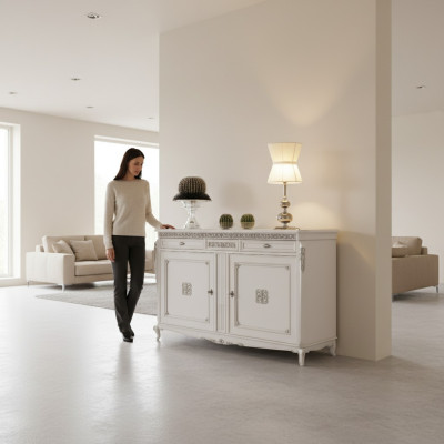 Mueble aparador de lujo blanco de madera para la sala de estar, muebles clásicos.