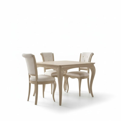 Juego de comedor de 6 piezas. Mesa de comedor, 4 sillas, aparador. Grupo beige.