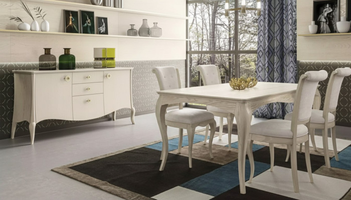 Juego de comedor blanco Mesa de comedor 4 sillas Aparador Diseño elegante Nuevo 6 piezas.