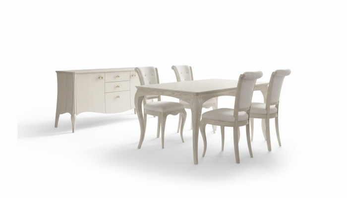 Juego de comedor blanco Mesa de comedor 4 sillas Aparador Diseño elegante Nuevo 6 piezas.