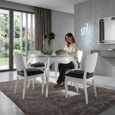 Mesa de comedor de madera blanca redonda, mesa clásica de comedor, muebles italianos, mesas nuevas.