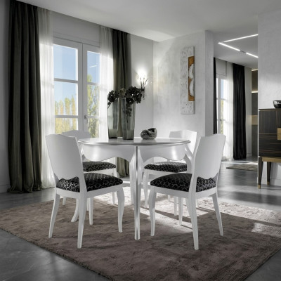 Mesa de comedor de madera blanca redonda, mesa clásica de comedor, muebles italianos, mesas nuevas.