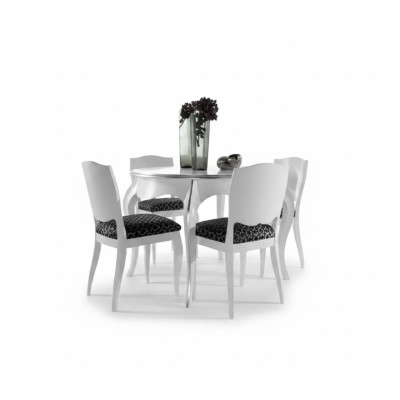 Mesa de comedor de madera blanca redonda, mesa clásica de comedor, muebles italianos, mesas nuevas.