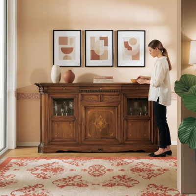 Aparador de salón cómoda con cajones Armario de madera Marrón Nuevo