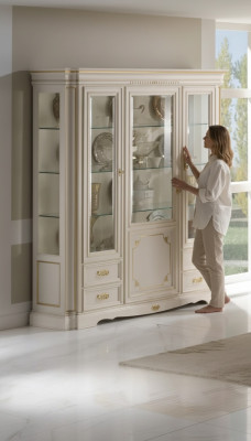 Vitrina clásica de lujo blanco armario de madera estilo italiano mueble de vidrio