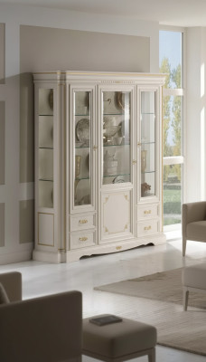 Vitrina clásica de lujo blanco armario de madera estilo italiano mueble de vidrio