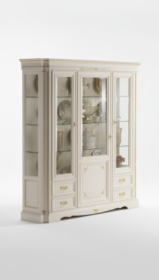 Vitrina clásica de lujo blanco armario de madera estilo italiano mueble de vidrio