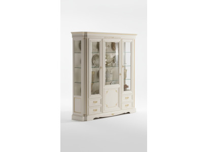 Vitrina clásica de lujo blanco armario de madera estilo italiano mueble de vidrio