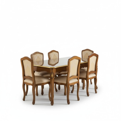 Mesa de comedor conjunto de mesa + 6 sillas Juego de comedor Mesa de madera Textil