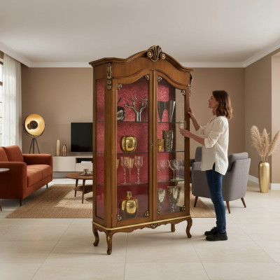 Vitrina de madera de muebles de vidrio marrón, vitrinas de salón nuevos