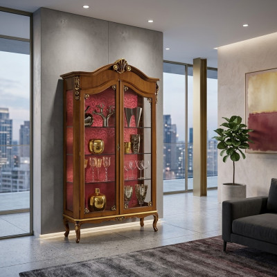 Vitrina de madera de muebles de vidrio marrón, vitrinas de salón nuevos