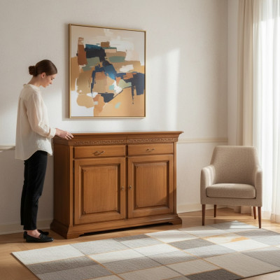 Mueble estilo italiano Sideboard marrón de lujo de madera para sala de estar.