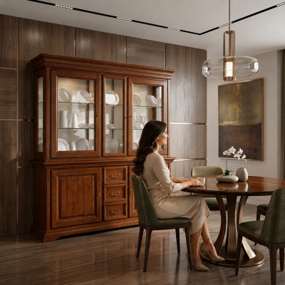 Clásica vitrina de lujo italiana, diseño de armario de vitrinas de muebles de madera.