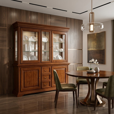 Clásica vitrina de lujo italiana, diseño de armario de vitrinas de muebles de madera.