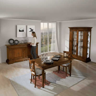 Conjunto de 7 piezas para comedor, mesa de comedor, 4 sillas vitrina de lujo, muebles de madera.