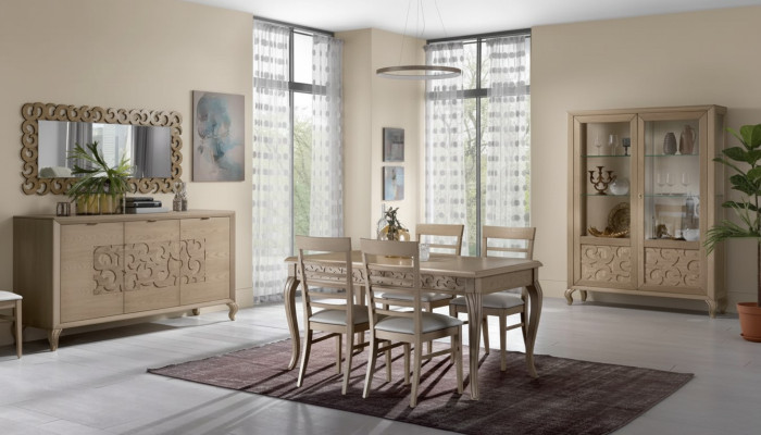 Diseño de comedor conjunto Mesa de comedor 8 piezas Muebles de madera Aparador 4 sillas Nuevas