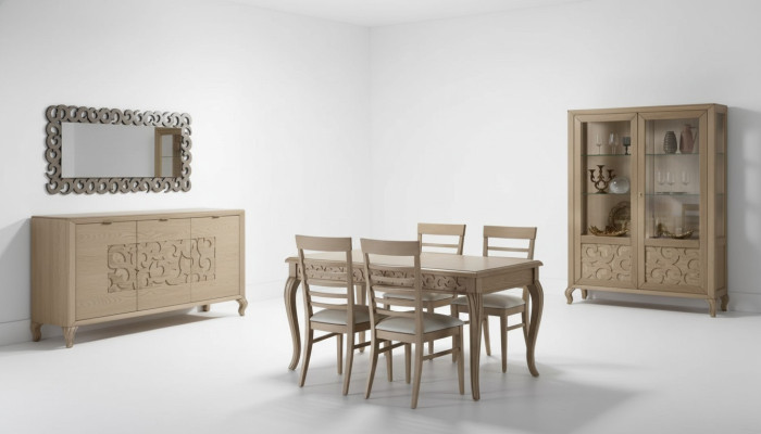 Diseño de comedor conjunto Mesa de comedor 8 piezas Muebles de madera Aparador 4 sillas Nuevas