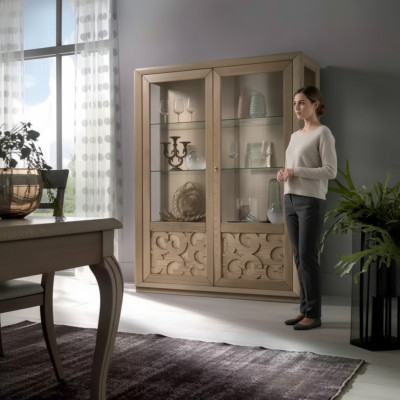 Vitrina de madera y vidrio, gabinete marrón, vitrina mueble de salón aparador nuevo.